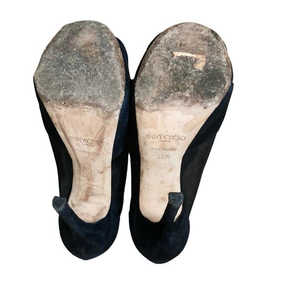 Jimmy Choo Black Mesh And Suede Marble Peep Toe Booties Size 38.5 - Picture 10 of 11